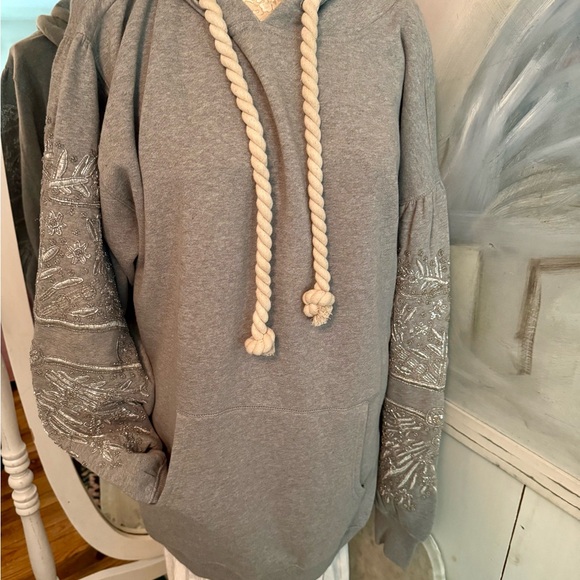 Free People Gray hoodie sweatshirt Jacket with SIVLER embellished em Sleeves - Picture 2 of 10